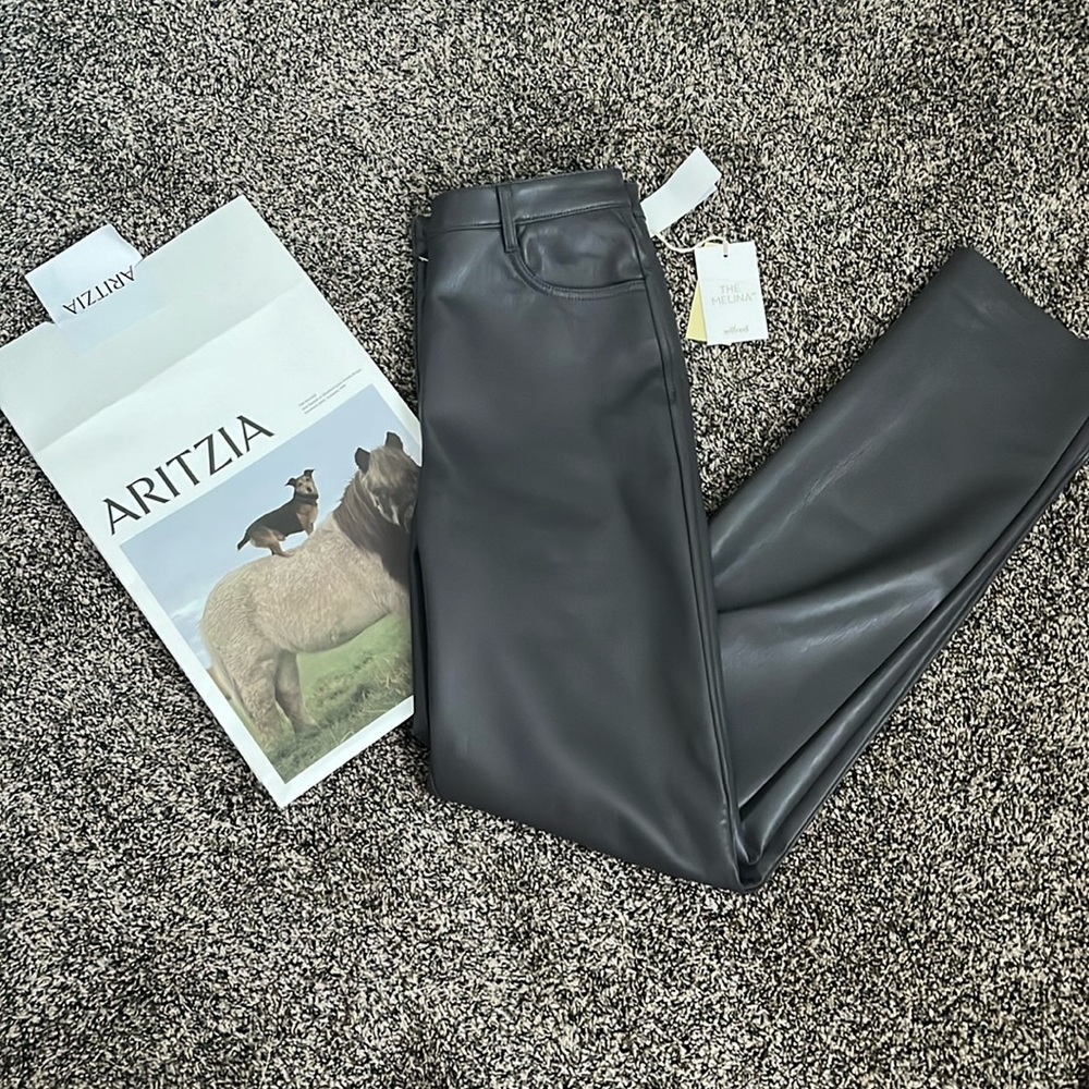 Aritzia Melina Leather Tall Pant in Peppercorn Grey, NWT - Picture 1 of 8